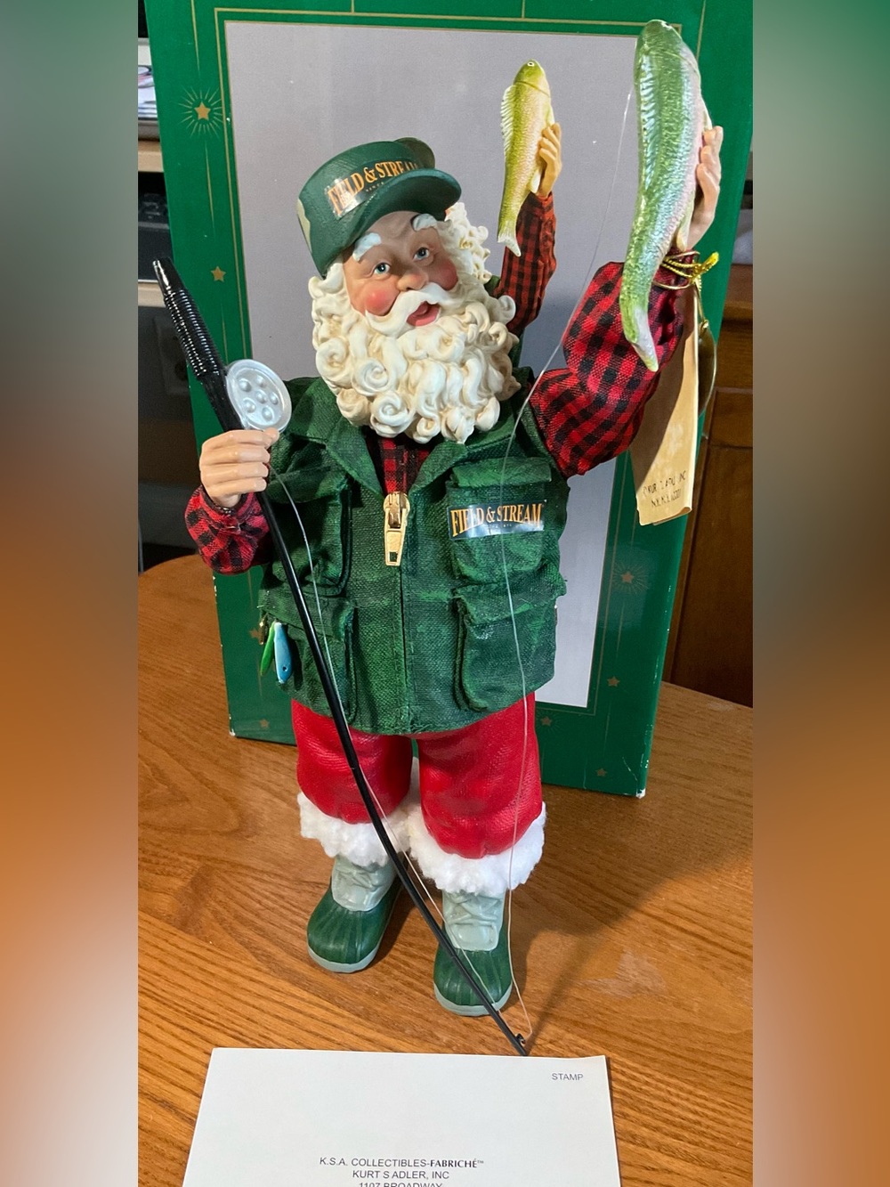 KSA Collectibles Fabriche Kurt Adler Field And Stream Fishing Santa Figure + Box